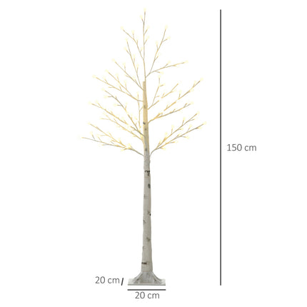 150 cm Birch LED tree, 120 warm white lights, 3 brightness levels