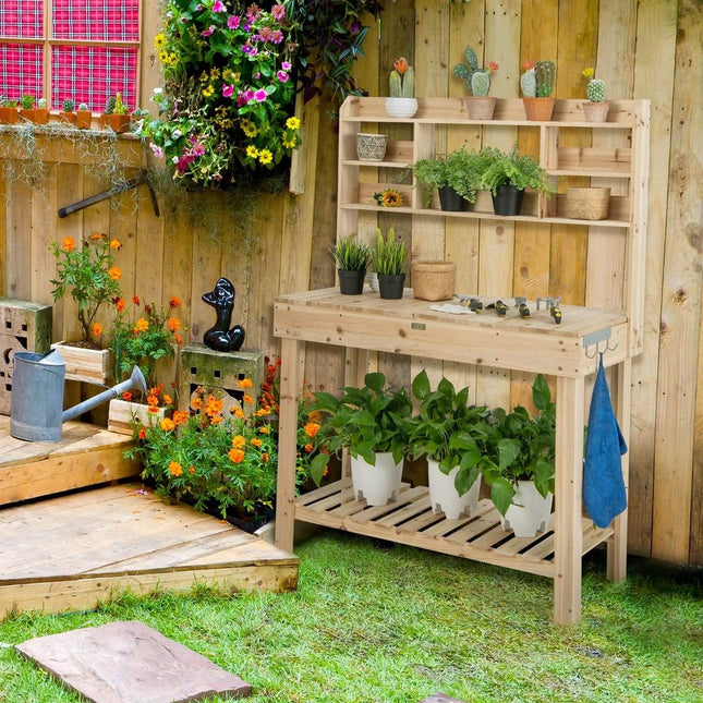 153cm large workbench gardening table plant table made of wood for patio garden greenhouse 150kg load capacity