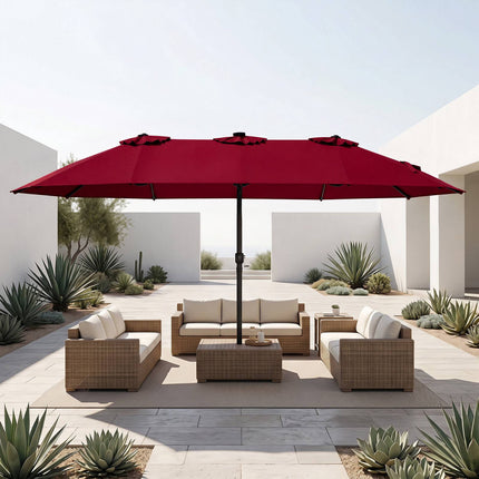 15.5FT Extra-Large Patio Umbrella, Red, 144 LED Lights