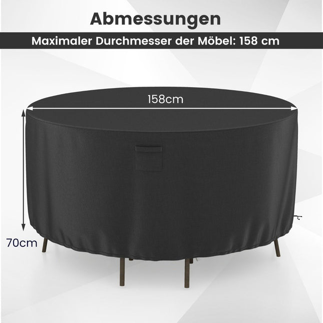 Ø 158 cm Round patio furniture cover with ventilation slots & buckles & cords black