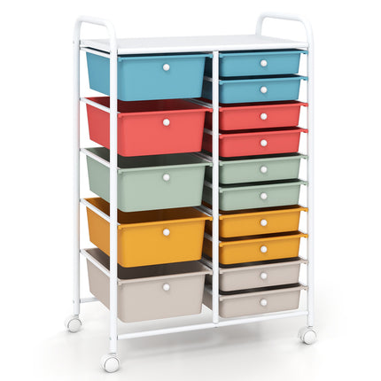15-Drawer Rainbow Rolling Storage Cart with Lockable Wheels