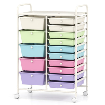 15-Drawer Rolling Storage Cart with Multicolor Drawers