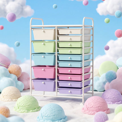 15-Drawer Rolling Storage Cart with Multicolor Drawers