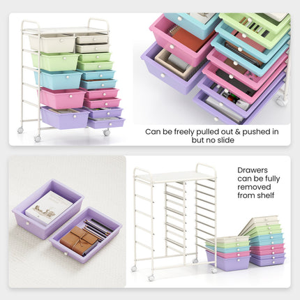 15-Drawer Rolling Storage Cart with Multicolor Drawers
