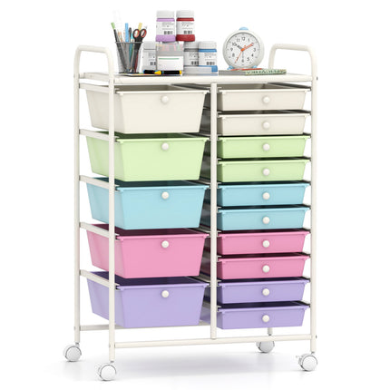 15-Drawer Rolling Storage Cart with Multicolor Drawers