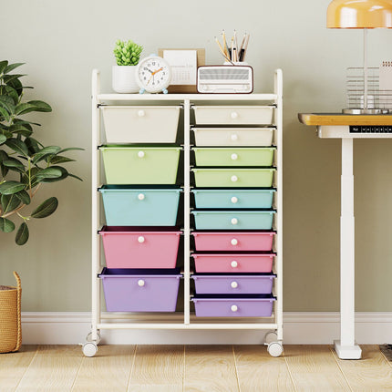 15-Drawer Rolling Storage Cart with Multicolor Drawers