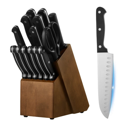 15-Piece Kitchen Knife Set With Wooden Block, Sharpener