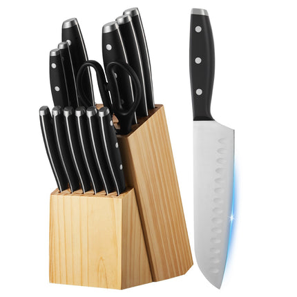 15-Piece Kitchen Knife Set with Block and Sharpener