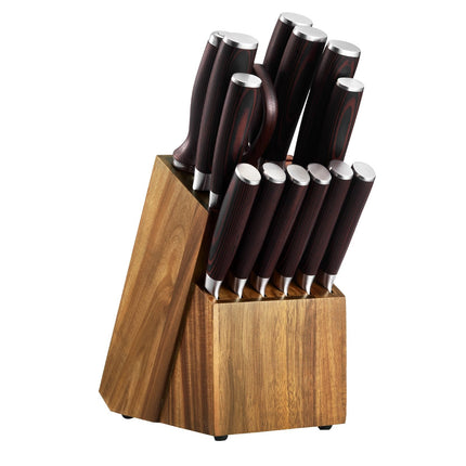 15-Piece Kitchen Knife Set with Block and Sharpener