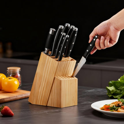 15-Piece Kitchen Knife Set with Block and Sharpener