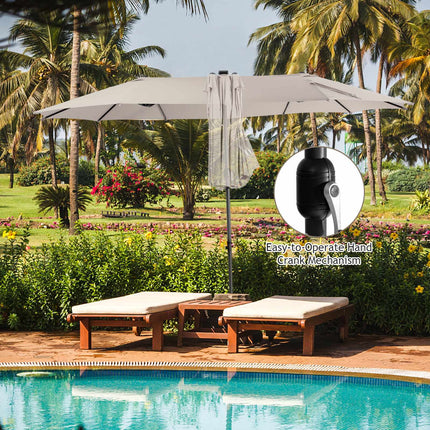 15 ft Double-Sided Patio Umbrella, 48 Solar LEDs, Beige
