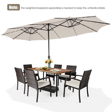15 ft Double-Sided Patio Umbrella, 48 Solar LEDs, Beige