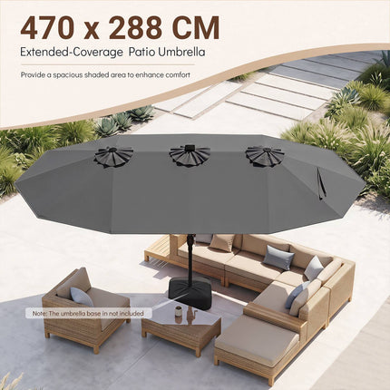 15ft Double-Sided Patio Umbrella, Solar LED Lights, Grey