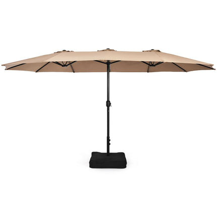 15ft Double-Sided Patio Umbrella With Crank and Base, Coffee
