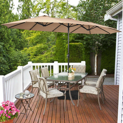 15ft Double-Sided Patio Umbrella With Crank and Base, Coffee