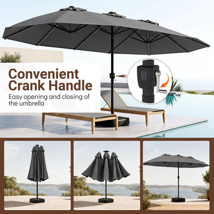 15ft Double-Sided Patio Umbrella with Solar LED Lights