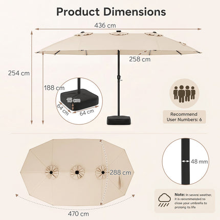 15ft Double-Sided Patio Umbrella with Solar LED Lights
