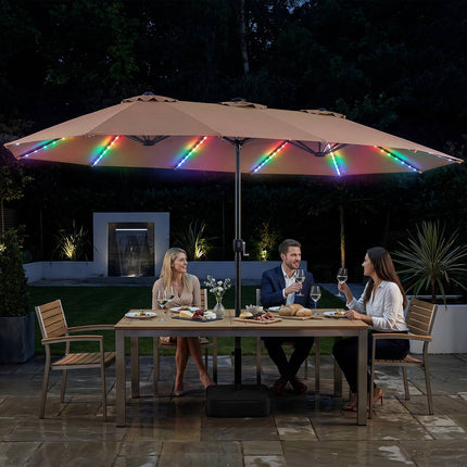 15ft Double-Sided Patio Umbrella with Solar LED Lights