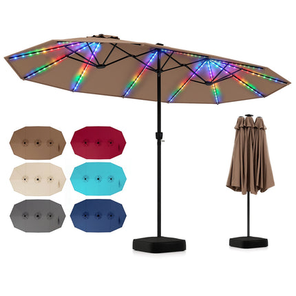 15ft Double-Sided Patio Umbrella with Solar LED Lights