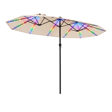 15ft Double-Sided Patio Umbrella with Solar LED Lights