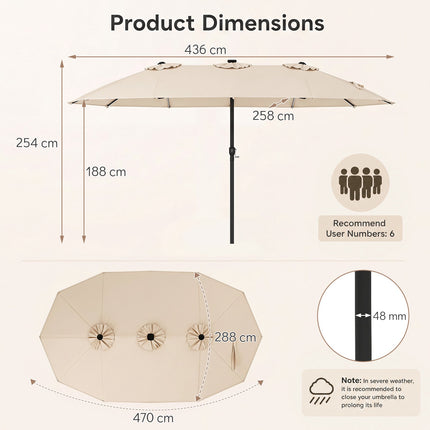 15ft Double-Sided Patio Umbrella with Solar LED Lights