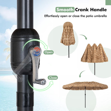 15 x 9 FT Double-Sided Tiki Patio Umbrella, Brown