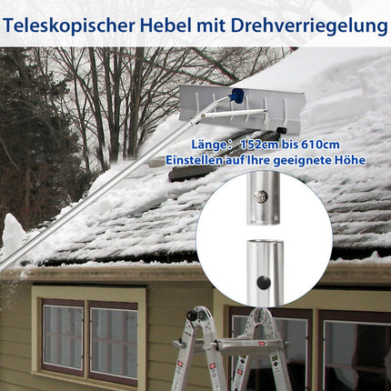 160 - 610 cm roof snow clearer made of aluminum + TPE with wheels and extendable handle snow shovel silver