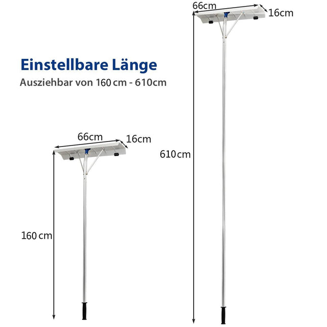 160 - 610 cm roof snow clearer made of aluminum + TPE with wheels and extendable handle snow shovel silver