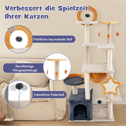 160 cm Cat Tree with Sisal Posts & Multi-Level Condo