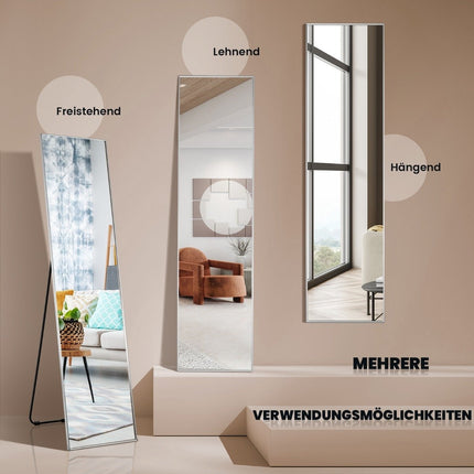 160 x 40 cm full-length mirror 2 in 1 standing mirror & wall mirror made of shatterproof glass silver