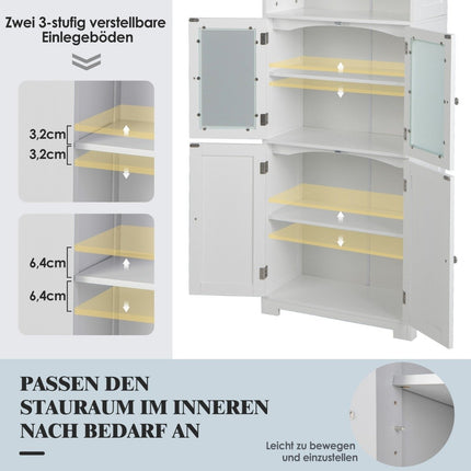 163 cm High Bathroom Cabinet Freestanding Storage Cabinet 60 x 30 x 163 cm White