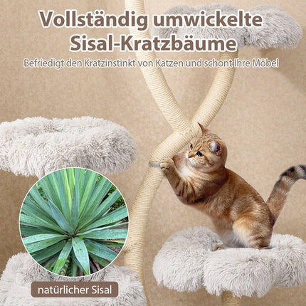 165cm Cat Tree with Sisal Posts & 4 Platforms, Grey