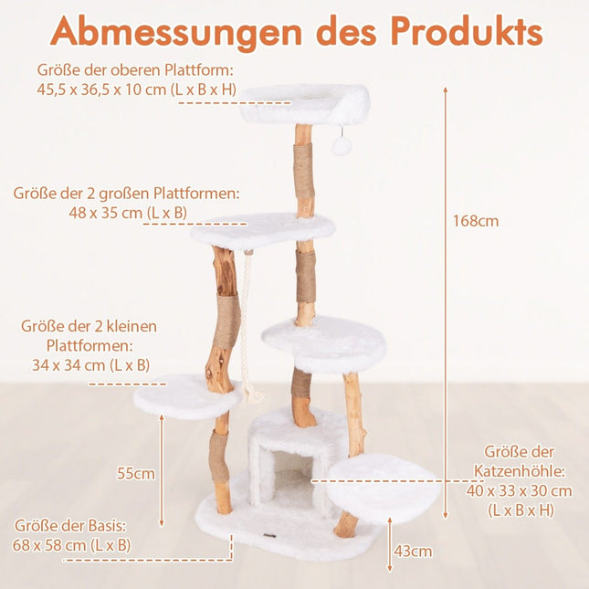168 cm Cat Tree with Platforms, Cave, and Sisal Posts