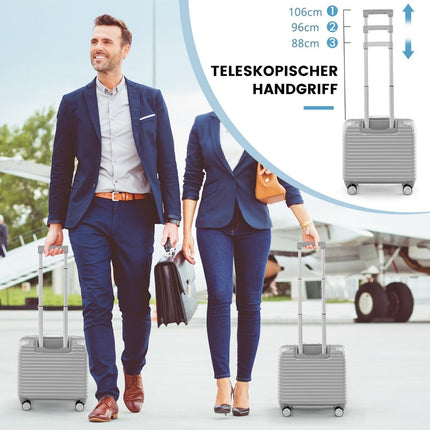 16” hand luggage 34L rolling suitcase with laptop compartment & spinner wheels 43 x 24 x 44 cm silver