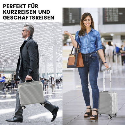 16” hand luggage 34L rolling suitcase with laptop compartment & spinner wheels 43 x 24 x 44 cm silver