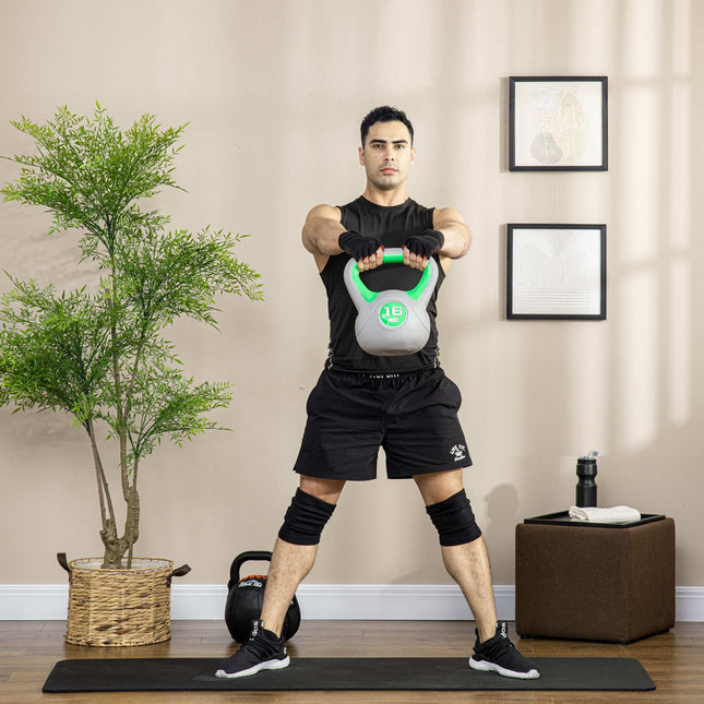 16 kg kettlebell met platte basis en brede handgreep, groen