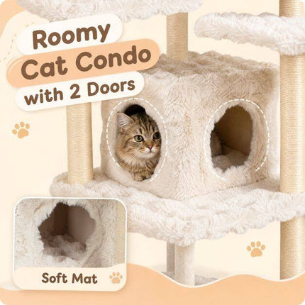 170cm Beige Cat Tree with Scratching Post & Cave