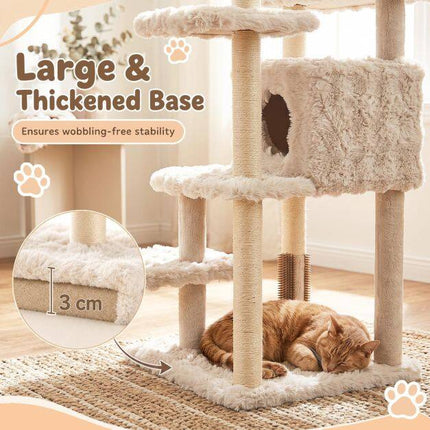 170cm Beige Cat Tree with Scratching Post & Cave