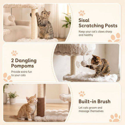 170cm Beige Cat Tree with Scratching Post & Cave