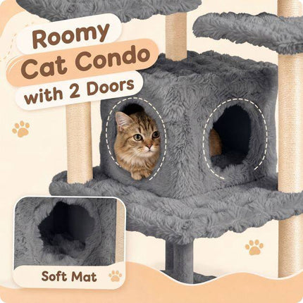 170cm Grey Cat Tree with Sisal Posts and Cave
