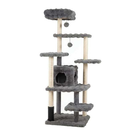 170cm Grey Cat Tree with Sisal Posts and Cave