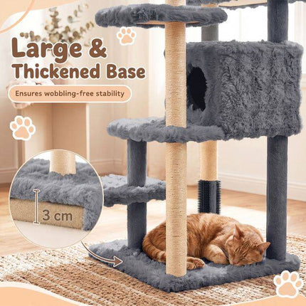 170cm Grey Cat Tree with Sisal Posts and Cave