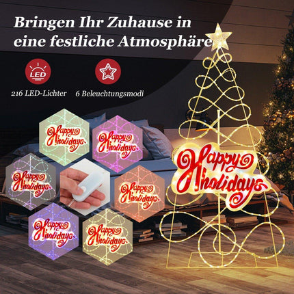 170cm LED Christmas tree with color changing lights & 6 light modes & letters & star