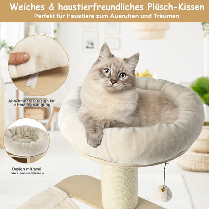 174 cm cat tree made of solid wood 4-tier cat tower natural