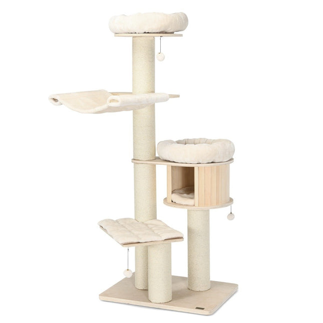 174 cm cat tree made of solid wood 4-tier cat tower natural