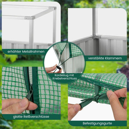 174 x 90 x 70 cm galvanized raised bed with greenhouse cover green and silver
