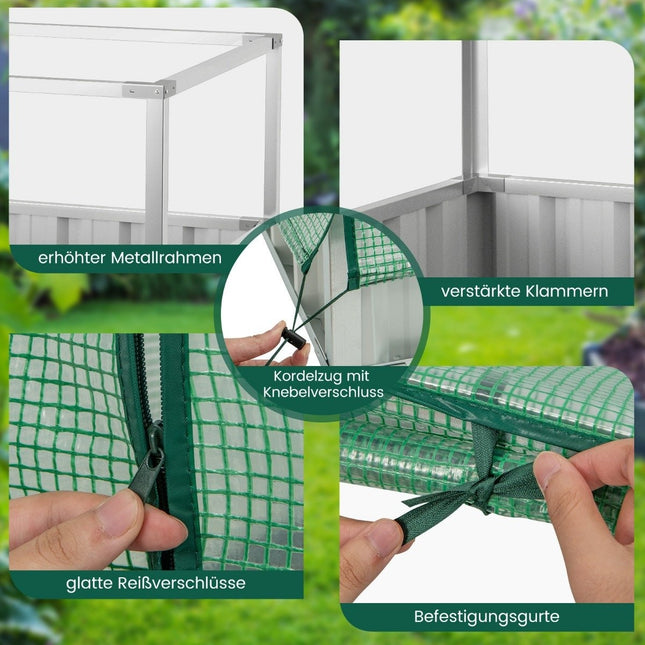 174 x 90 x 70 cm galvanized raised bed with greenhouse cover green and silver