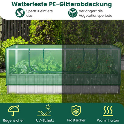 174 x 90 x 70 cm galvanized raised bed with greenhouse cover green and silver
