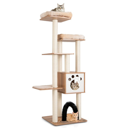 176 cm 6-Tier Scratching Post with Cozy Mats & Cave & Cat Arch Beige