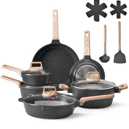 17-Piece Nonstick Granite Cookware Set, Induction, Black